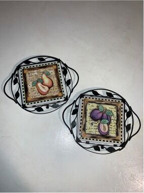 Unbranded Decorative Fruit Tile Trivet Set, One Size, Black and Beige